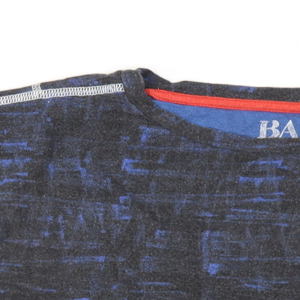 Bamboo Womens Blue Geometric Viscose Basic T-Shirt Size L Round Neck