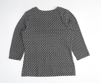 John Lewis Womens Black Geometric Polyester Basic T-Shirt Size 14 Scoop Neck