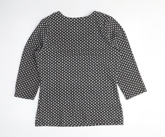 John Lewis Womens Black Geometric Polyester Basic T-Shirt Size 14 Scoop Neck