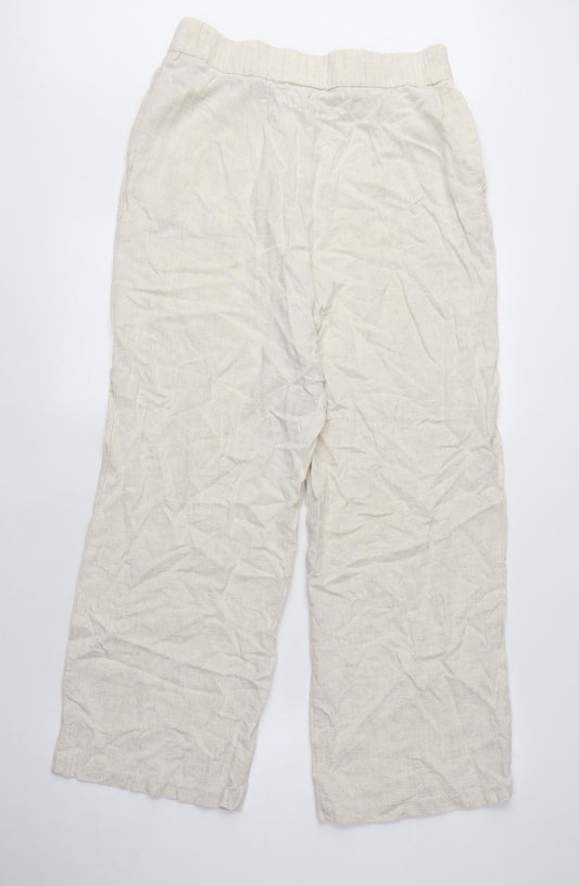 Stradivarius Womens Beige Linen Trousers Size 12 L25 in Regular Zip - Linen Pants