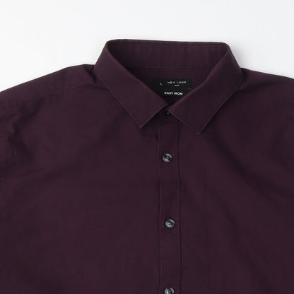 New Look Mens Red Polyester Button-Up Size L Collared Button