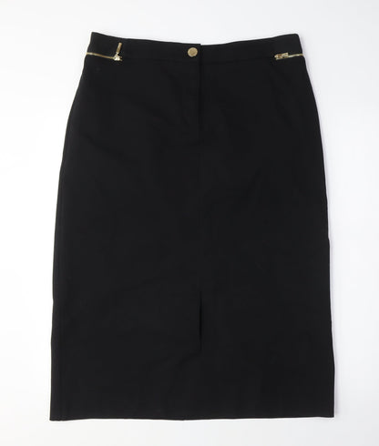 Per Una Womens Black Cotton A-Line Skirt Size 14 Zip