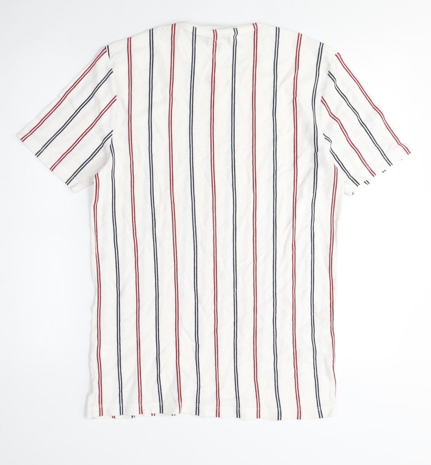 Topman Mens White Striped Cotton T-Shirt Size M Crew Neck - Red and Blue Stripes