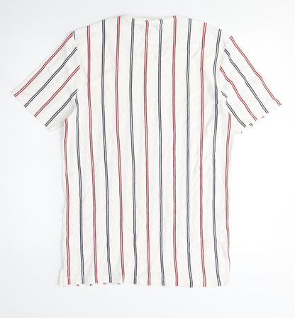 Topman Mens White Striped Cotton T-Shirt Size M Crew Neck - Red and Blue Stripes