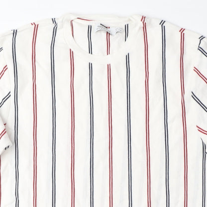 Topman Mens White Striped Cotton T-Shirt Size M Crew Neck - Red and Blue Stripes