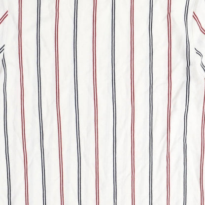 Topman Mens White Striped Cotton T-Shirt Size M Crew Neck - Red and Blue Stripes