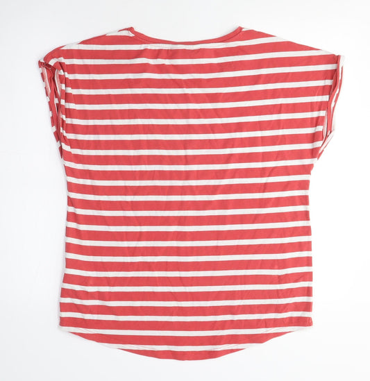 b.young Womens Red Striped Cotton Basic T-Shirt Size L Crew Neck