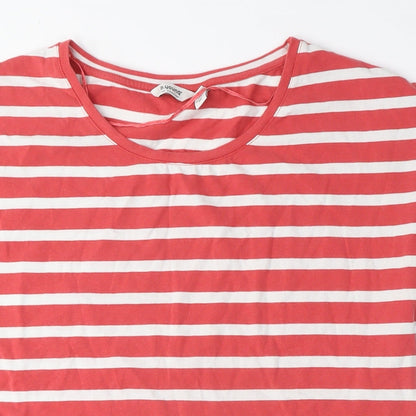 b.young Womens Red Striped Cotton Basic T-Shirt Size L Crew Neck