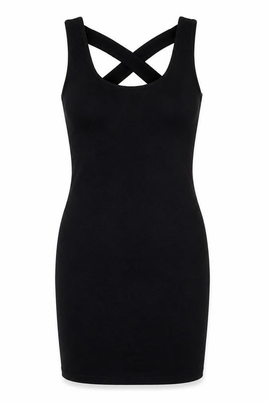 Forever 21 Womens Black Cotton Bodycon Size M Scoop Neck - Cross-over Back