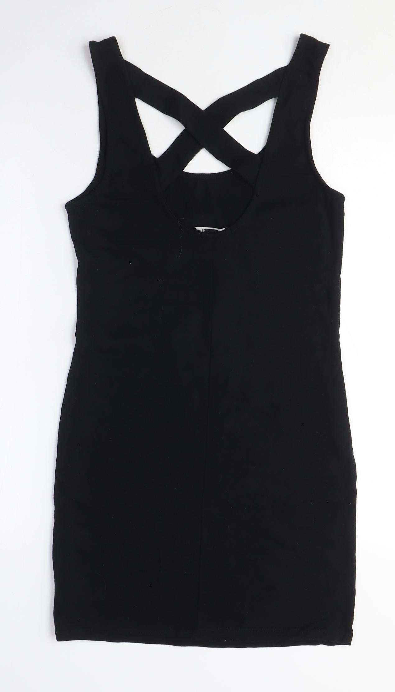 FOREVER 21 Womens Black Cotton Bodycon Size M Scoop Neck - Cross-over Back