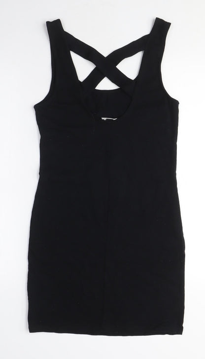 FOREVER 21 Womens Black Cotton Bodycon Size M Scoop Neck - Cross-over Back