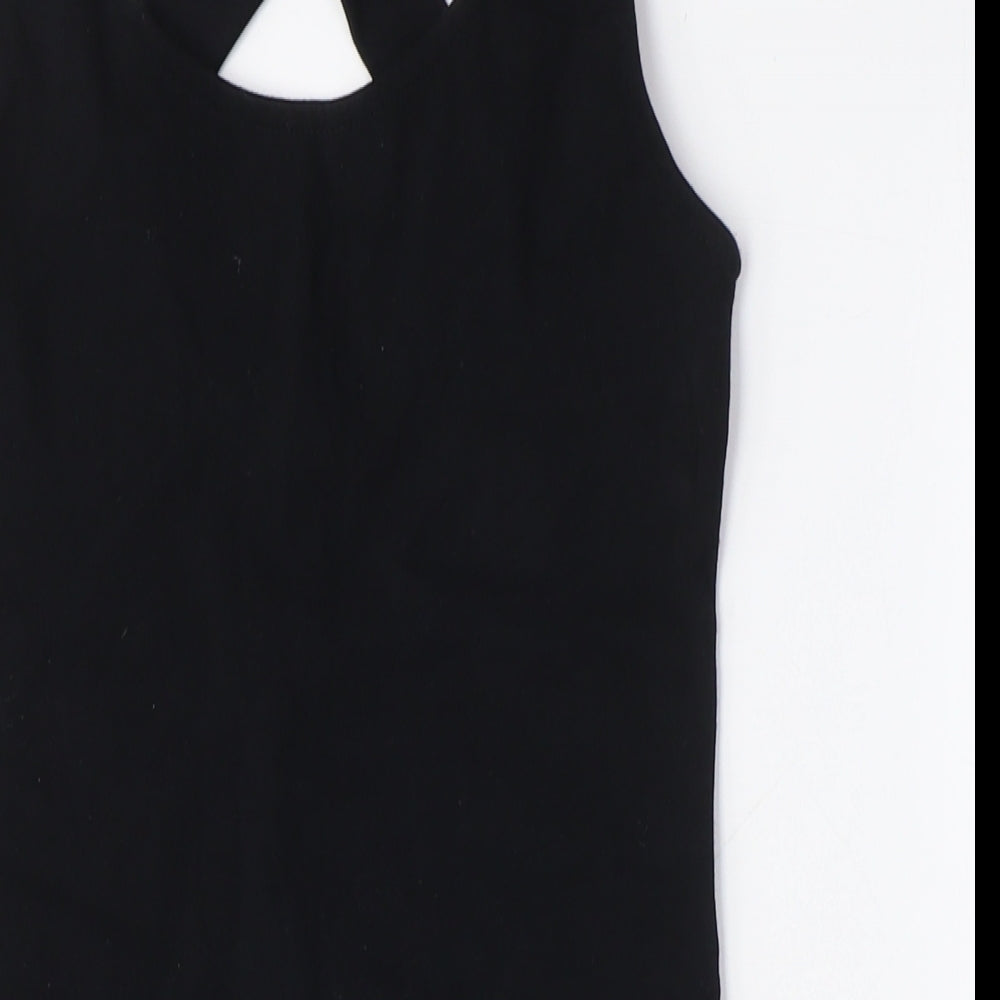 FOREVER 21 Womens Black Cotton Bodycon Size M Scoop Neck - Cross-over Back