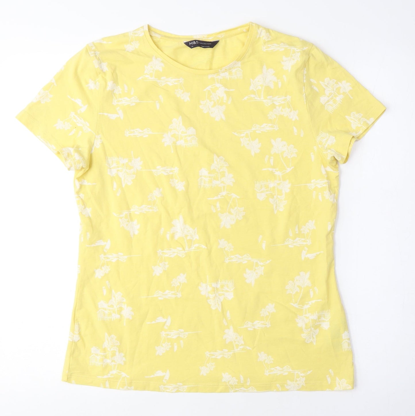 Womens UK Size 14 Marks and Spencer Yellow Basic T-Shirt