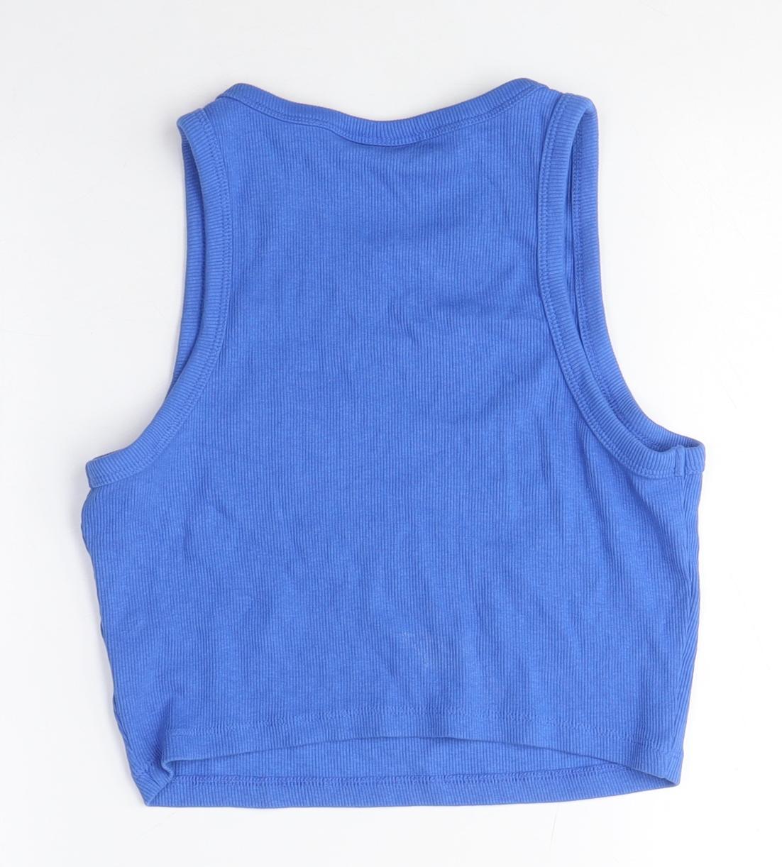 Womens UK Size M H&M Blue Cropped T-Shirt