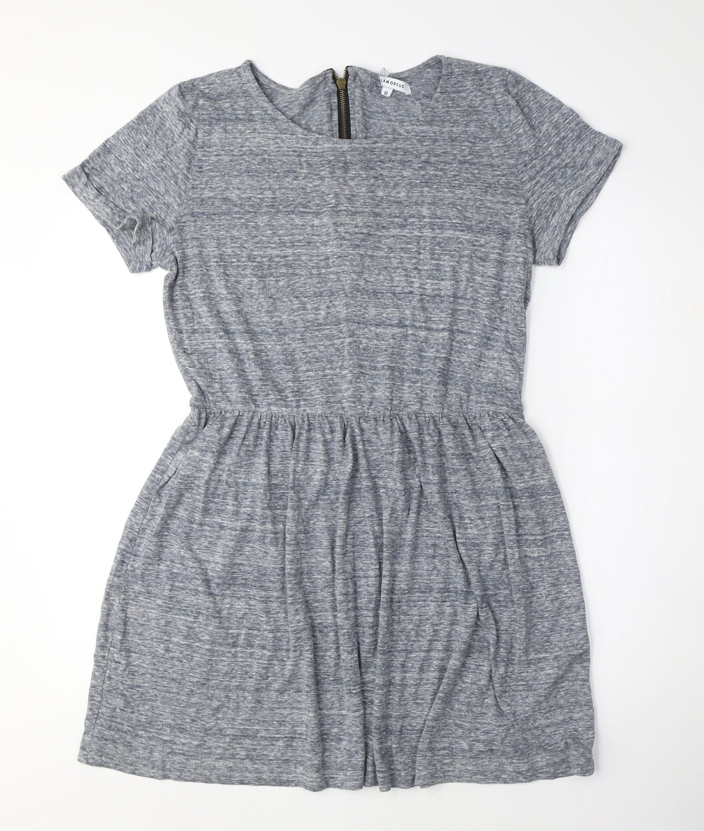 Glamorous Womens Grey Viscose T-Shirt Dress Size 14 Crew Neck Zip
