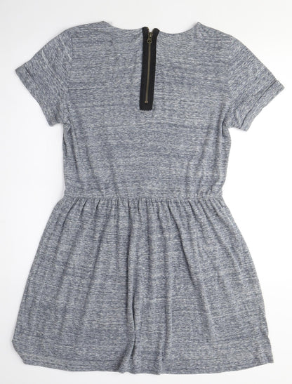 Glamorous Womens Grey Viscose T-Shirt Dress Size 14 Crew Neck Zip