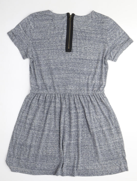Glamorous Womens Grey Viscose T-Shirt Dress Size 14 Crew Neck Zip