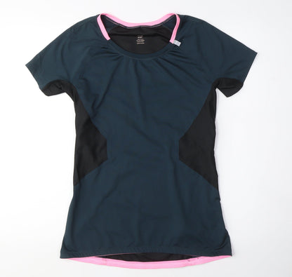 H&M Womens Blue Polyester Basic T-Shirt Size S Crew Neck - Mesh Pieces