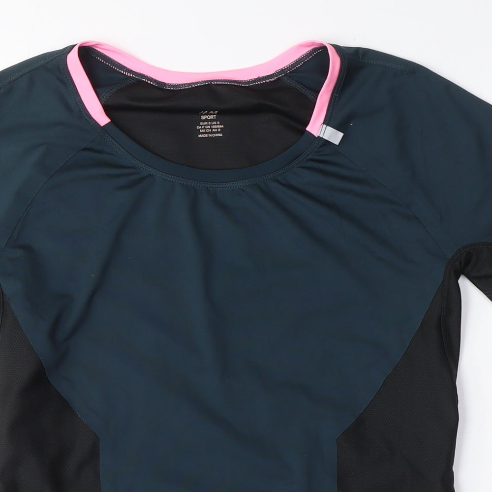 H&M Womens Blue Polyester Basic T-Shirt Size S Crew Neck - Mesh Pieces