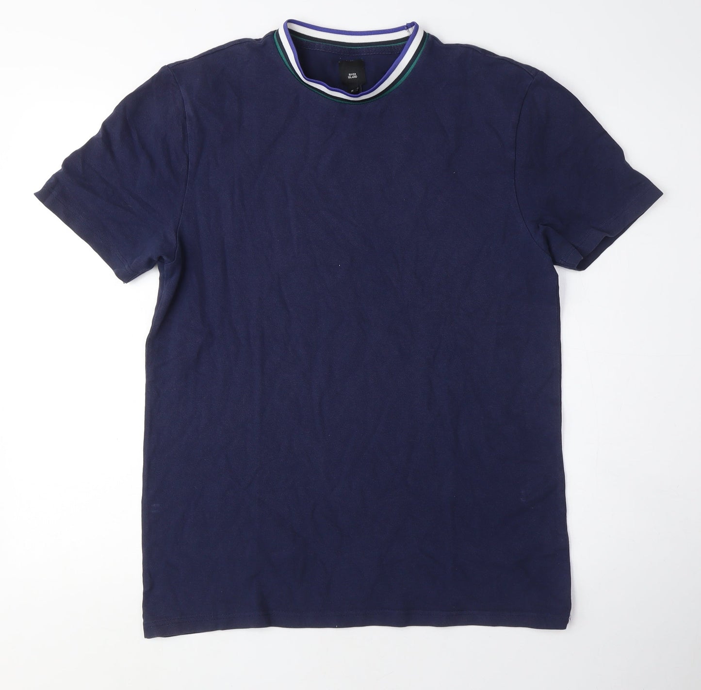 River Island Mens Blue Cotton T-Shirt Size M Crew Neck