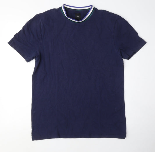 River Island Mens Blue Cotton T-Shirt Size M Crew Neck