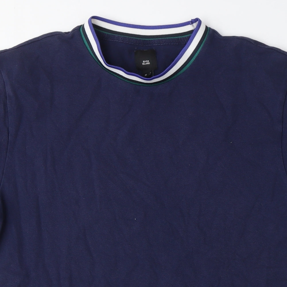River Island Mens Blue Cotton T-Shirt Size M Crew Neck