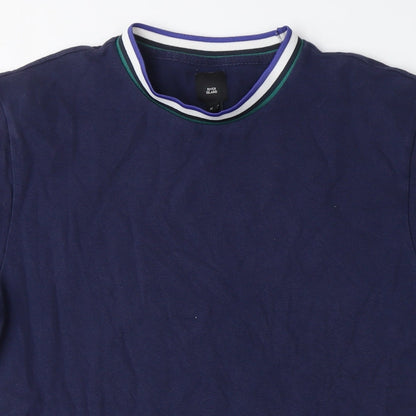 River Island Mens Blue Cotton T-Shirt Size M Crew Neck
