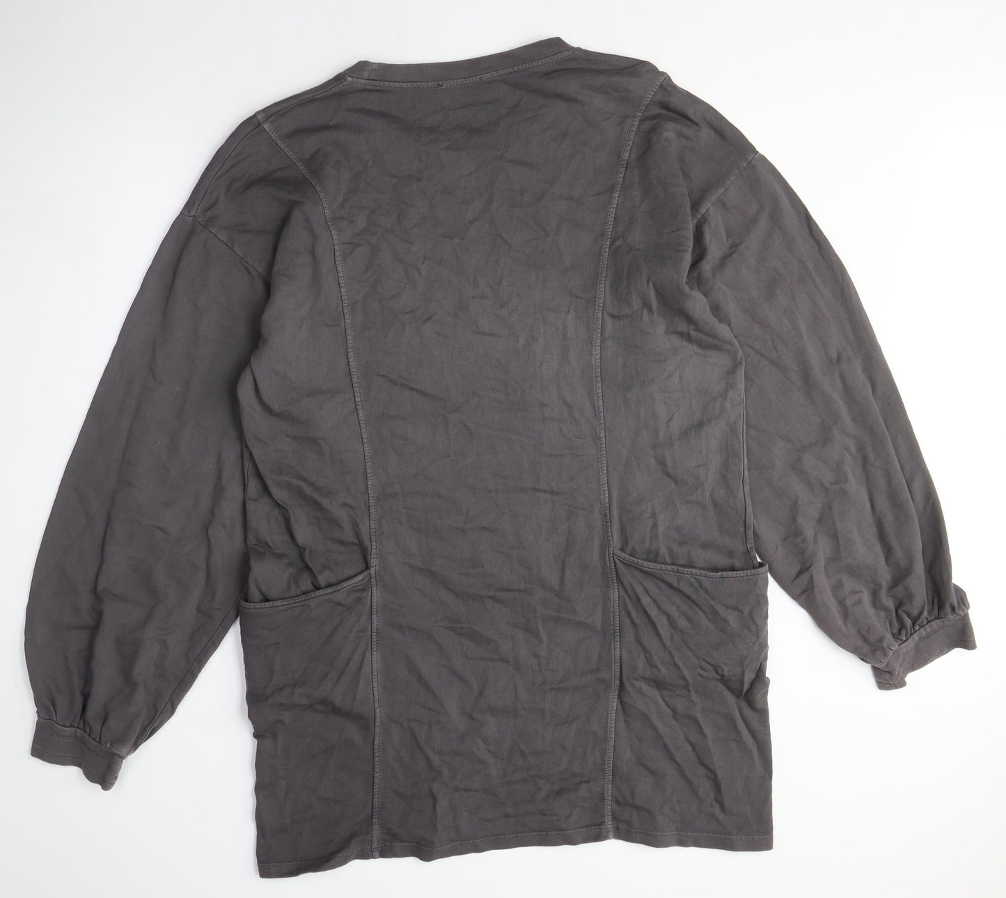 I SAW IT FIRST Womens Grey Cotton Jumper Dress Size M Crew Neck - Hoodie Dress, Pockets