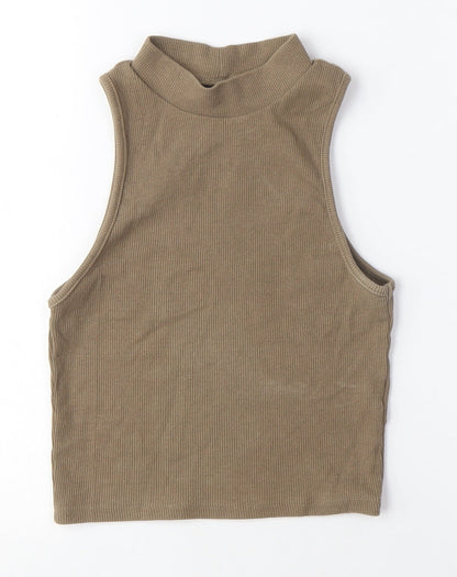 Womens UK Size M Pull&Bear Brown Cropped Tank