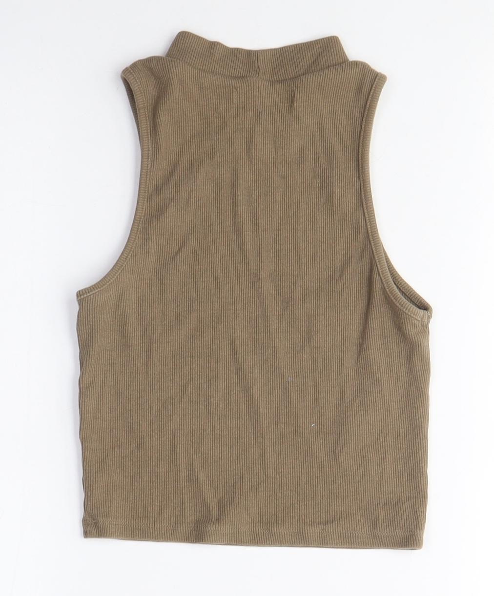 Womens UK Size M Pull&Bear Brown Cropped Tank