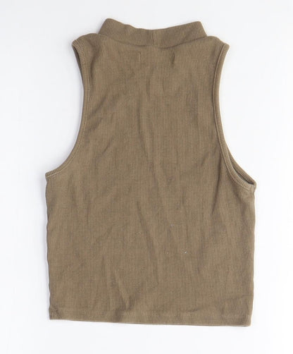 Womens UK Size M Pull&Bear Brown Cropped Tank