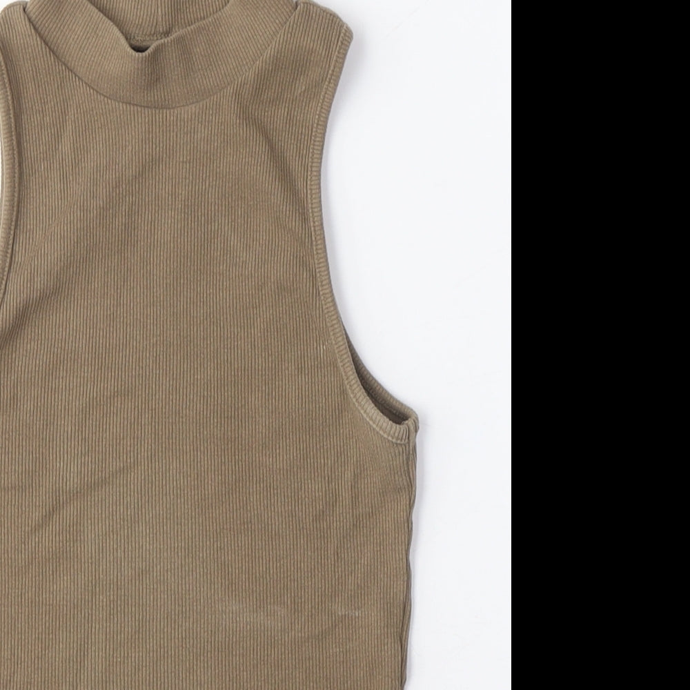Womens UK Size M Pull&Bear Brown Cropped Tank