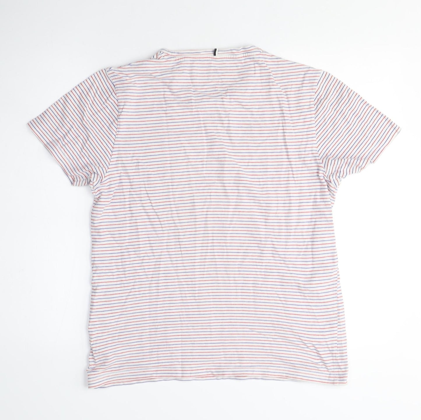 Faguo Womens Multicoloured Striped Cotton Basic T-Shirt Size M Crew Neck - Red and Blue Stripes