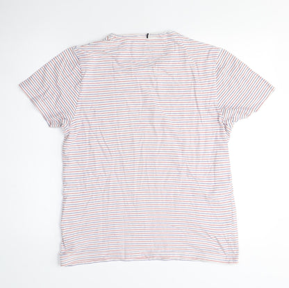 Faguo Womens Multicoloured Striped Cotton Basic T-Shirt Size M Crew Neck - Red and Blue Stripes
