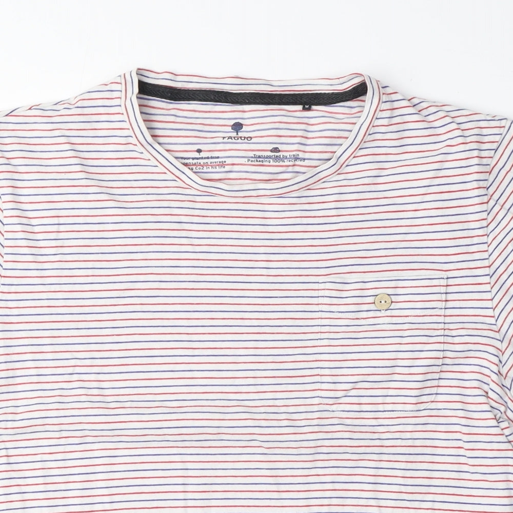 Faguo Womens Multicoloured Striped Cotton Basic T-Shirt Size M Crew Neck - Red and Blue Stripes
