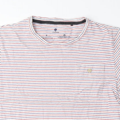 Faguo Womens Multicoloured Striped Cotton Basic T-Shirt Size M Crew Neck - Red and Blue Stripes