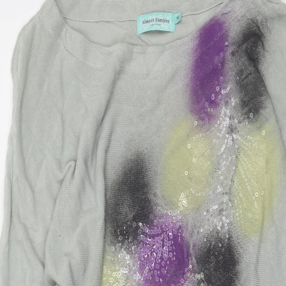 Almost Famous Womens Grey Round Neck Viscose Pullover Jumper Size M