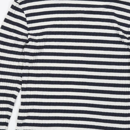 Tif Taffy Womens Blue Striped Viscose Basic T-Shirt Size L Round Neck