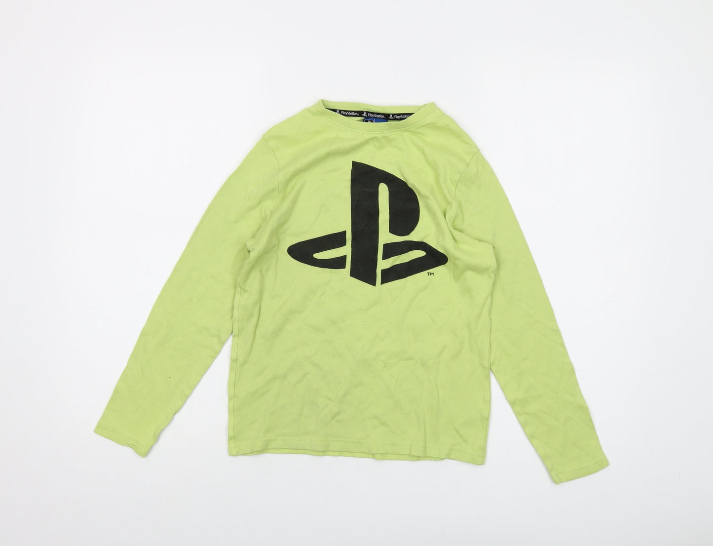 PlayStation Boys Green Cotton Basic T-Shirt Size 10-11 Years Crew Neck Pullover