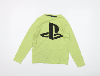 PlayStation Boys Green Cotton Basic T-Shirt Size 10-11 Years Crew Neck Pullover