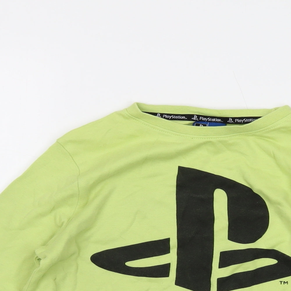 PlayStation Boys Green Cotton Basic T-Shirt Size 10-11 Years Crew Neck Pullover