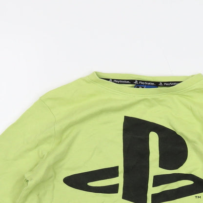 PlayStation Boys Green Cotton Basic T-Shirt Size 10-11 Years Crew Neck Pullover