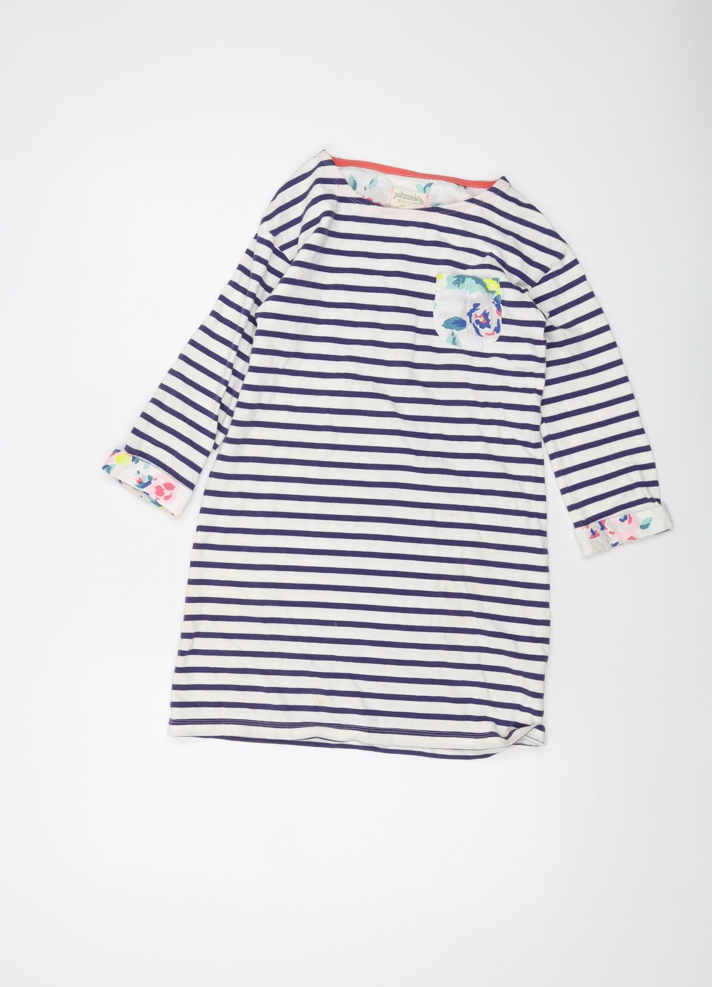 Johnnie B. Girls Blue Striped Cotton A-Line Size 9-10 Years Round Neck Pullover