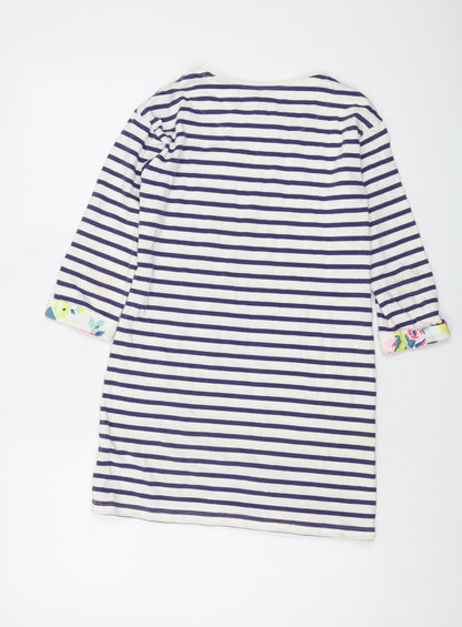 Johnnie B. Girls Blue Striped Cotton A-Line Size 9-10 Years Round Neck Pullover