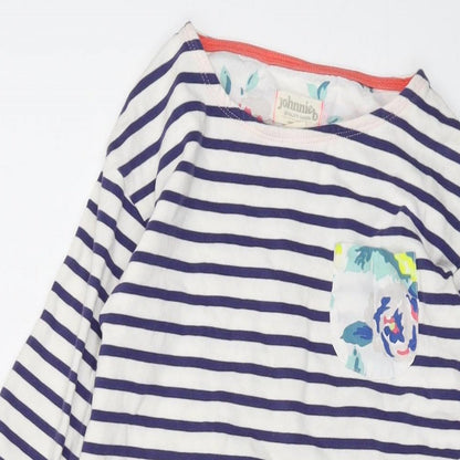 Johnnie B. Girls Blue Striped Cotton A-Line Size 9-10 Years Round Neck Pullover