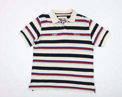Cotton Traders Mens Multicoloured Striped Cotton Polo Size M Collared Button