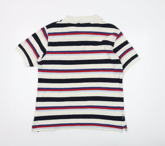 Cotton Traders Mens Multicoloured Striped Cotton Polo Size M Collared Button