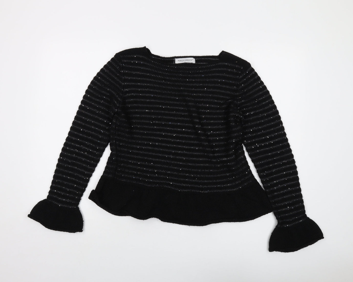 Rinascimento Womens Black Round Neck Acrylic Pullover Jumper Size L