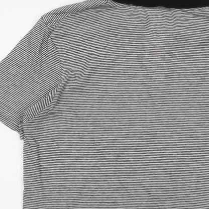 l'art Mens Grey Striped Cotton Polo Size S Collared Button