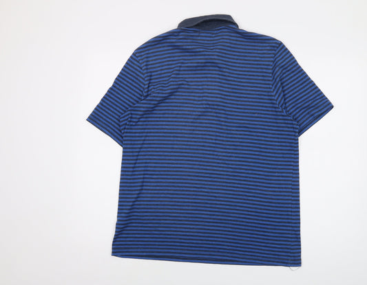 Marley Mens Blue Striped Cotton Polo Size M Collared Button
